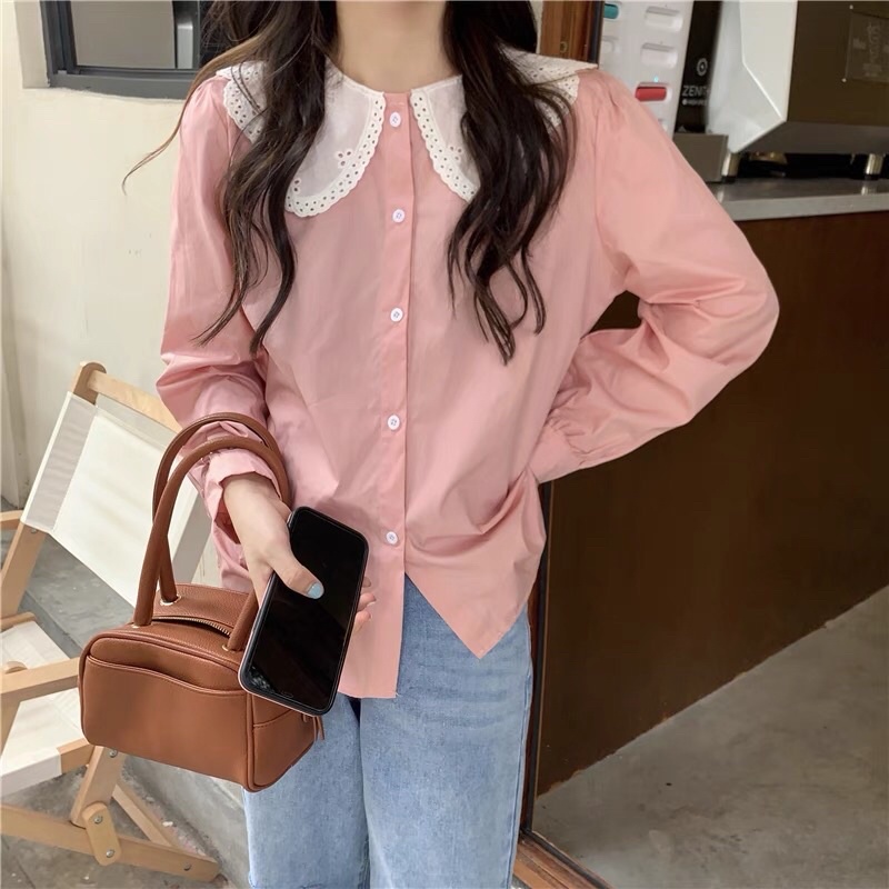Áo sơ mi xanh/hồng/trắng cách điệu xinh xắn👑👑👑