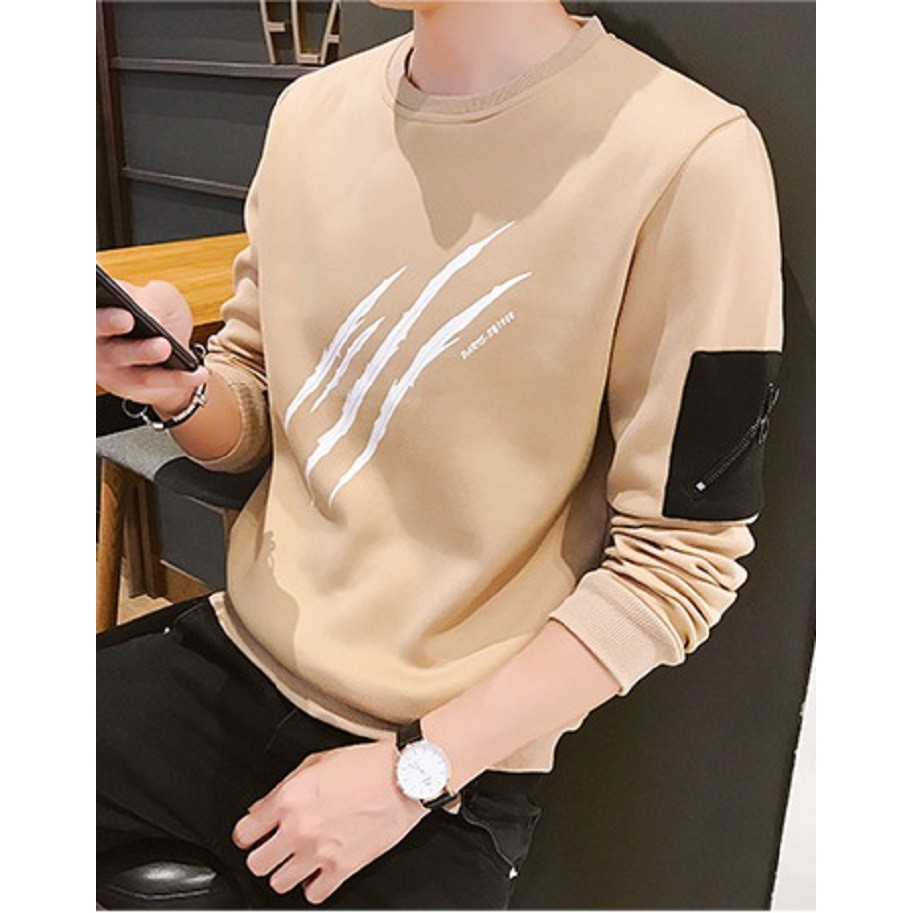 Áo thun nam tay dài 𝐅𝐑𝐄𝐄𝐒𝐇𝐈𝐏 áo thun nam dài tay sweater nâu be ba gạch thoáng mát, mềm mịn, co giãn tốt