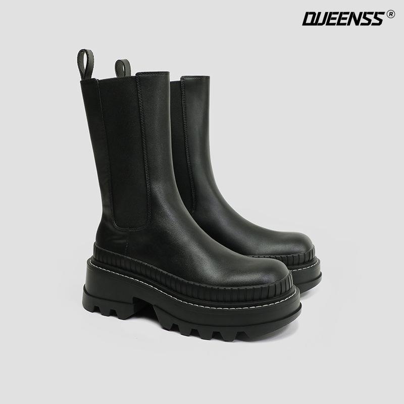 Chimney Giày Bốt Cao Đến Mắt Cá Chân Đế Dày Vừa Mỏng Chelsea Cho Nữ