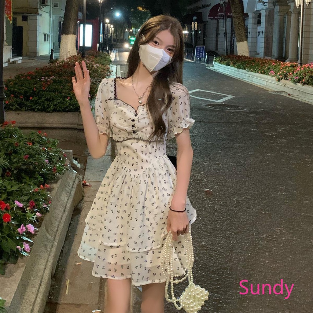 Đầm Hoa Hở Lưng Phối Nơ Thời Trang Mùa Hè Phong Cách Vintage