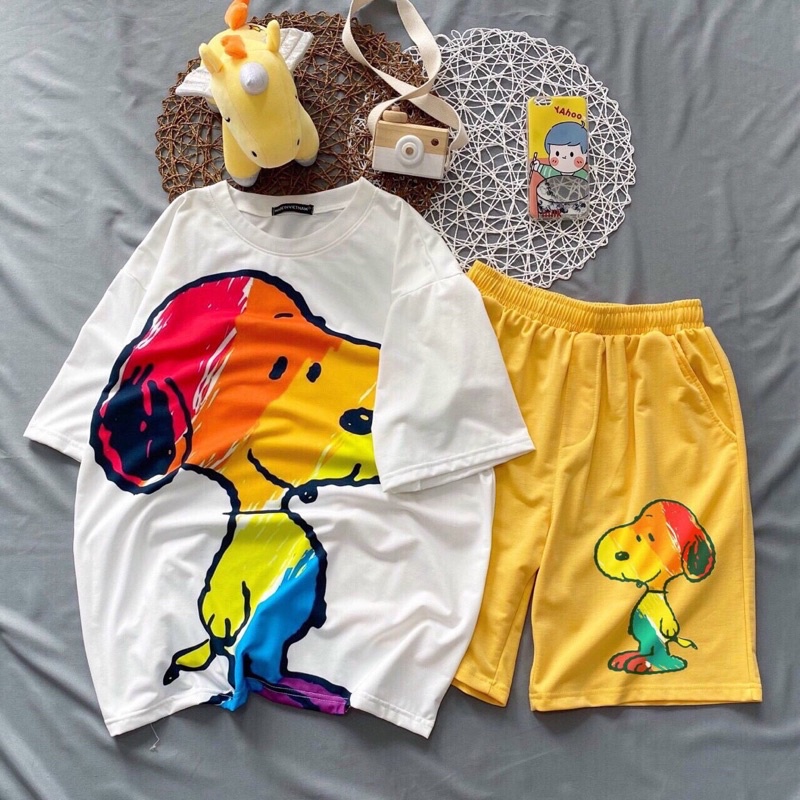 Set bộ đùi cartoon hoạt hình áo 3D + Quần đùi - Set bộ quần áo nữ Unisex Freesize 38-70kg
