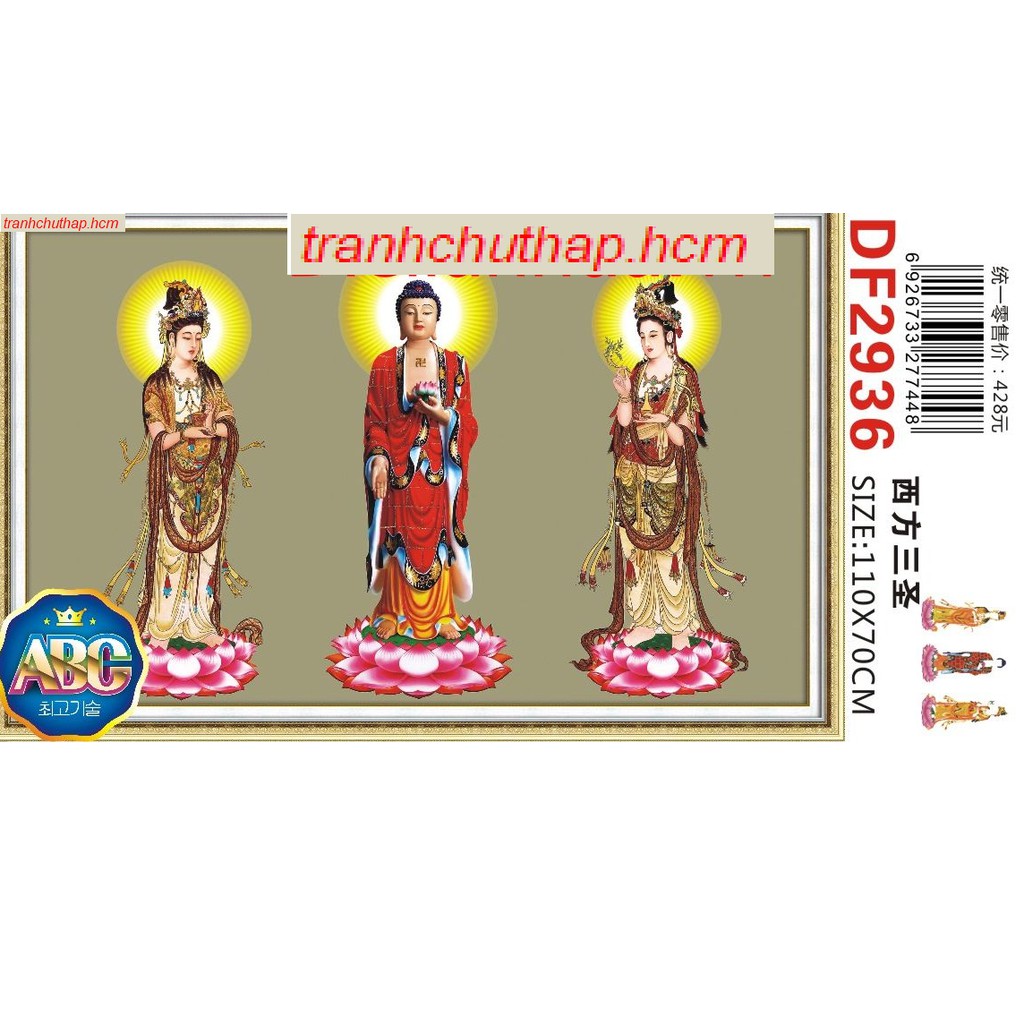 Tranh đính đá Tam Thế Phật DF2936 (110x70cm) chưa đính