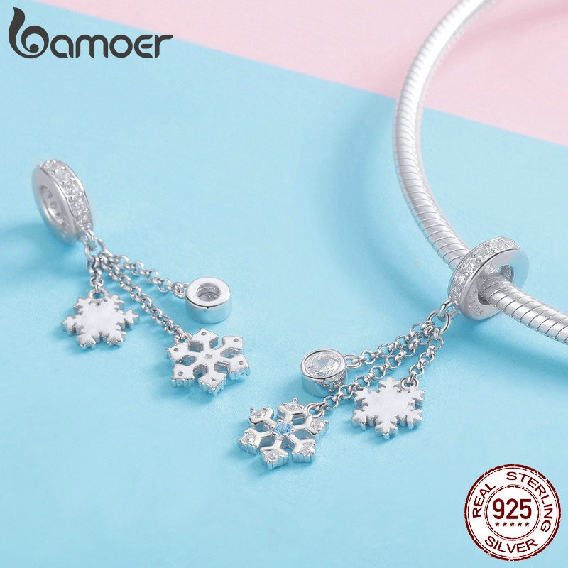 Hạt trang sức Bamoer xi bạc 925 đính hoa tuyết xinh xắn