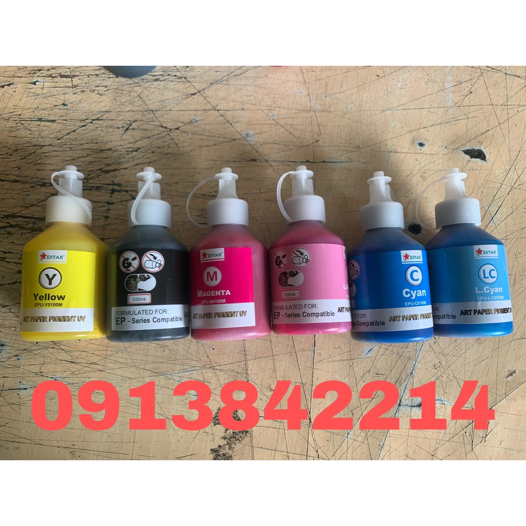 mực dầu pigment-UV( art paper) có 6 màu mực in phun dùng cho máy in Epson không phai bên màu