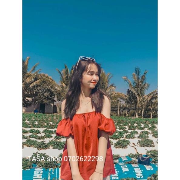 TBO-Video ảnh thật,Sét áo đỏ trễ vai tay rộng mặc 2 kiểu kèm quần trắng ống rộng cực cá tính TASA