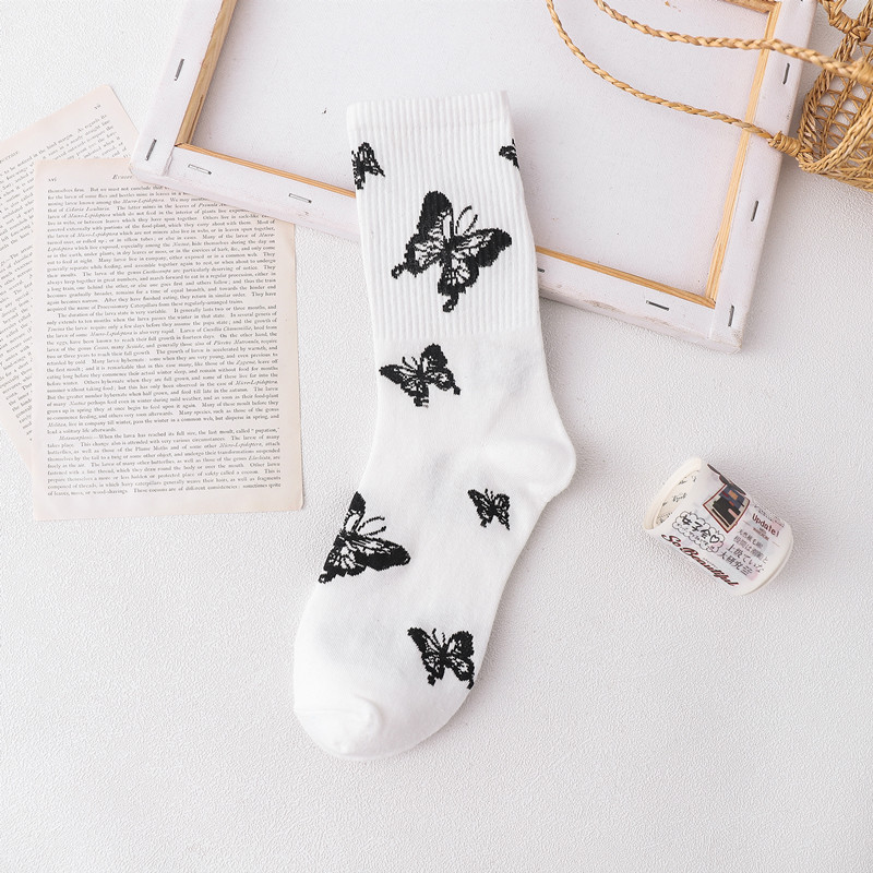 Bivota high neck socks with cute butterfly print for men and women
