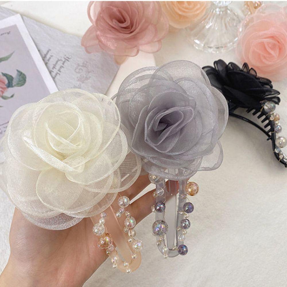 Kẹp Tóc Càng Cua Đính Hạt Hình Hoa Hồng Phong Cách Hàn Quốc Ngọt Ngào Cho Nữ