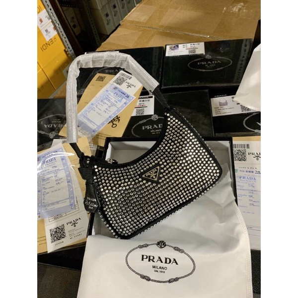 túi đính đá kẹp nách #prada 22cm kèm hộp