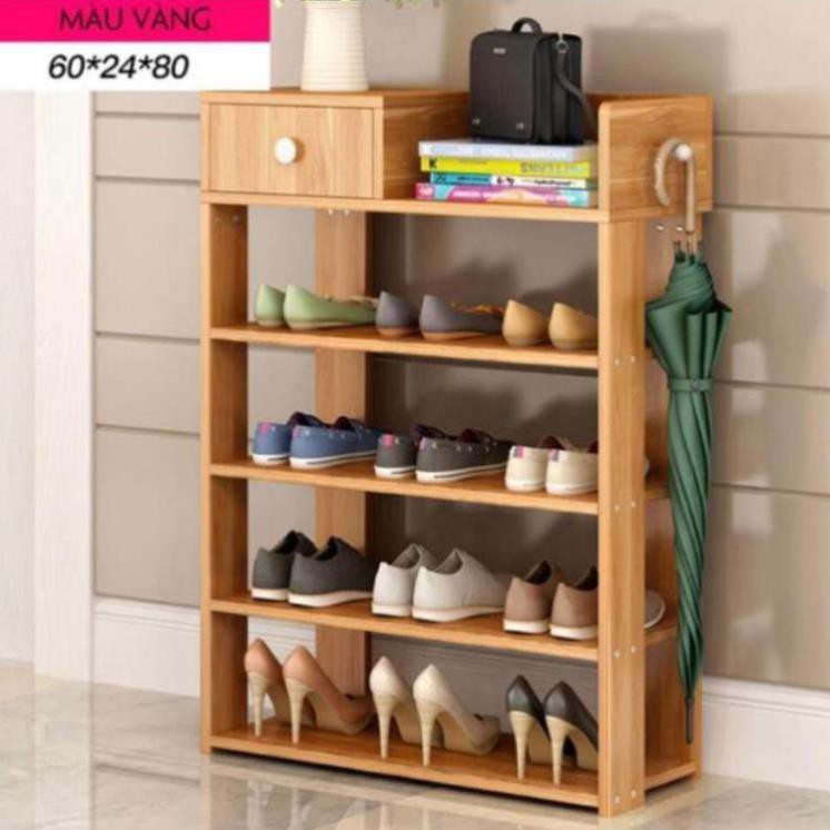 Kệ Để Giày Dép, Kệ Giày Bằng Gỗ 5 Tầng MDF Có Ngăn Kéo, Móc Treo Đồ Lắp Ghép Siêu Tiện Dụng