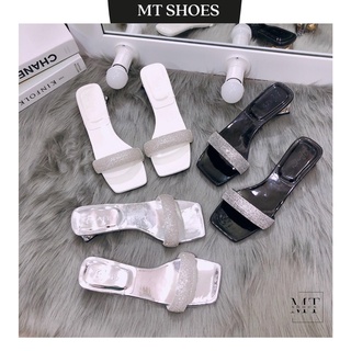 Guốc dép cao gót quai xoàn đá gót tam giác cao 5F phong cách trẻ trung thanh lịch cực dễ mang