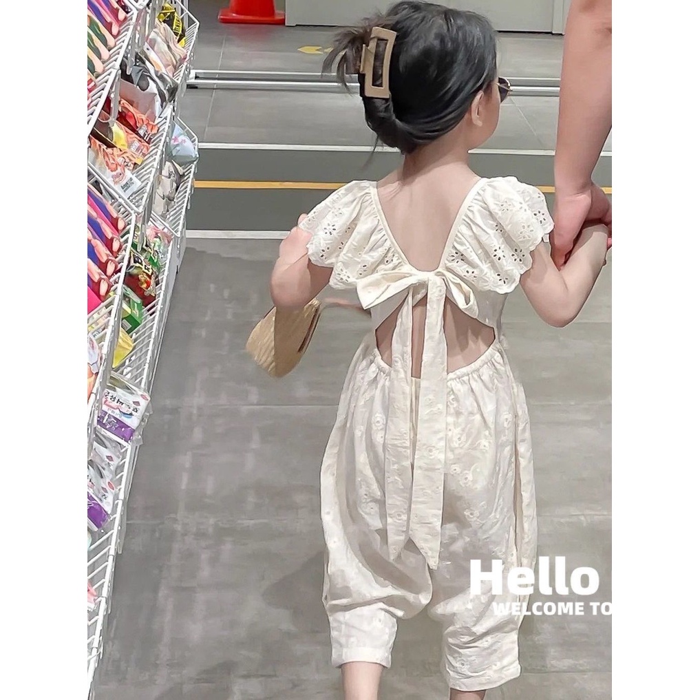 Áo Liền Quần Dáng Rộng Tay Bay Thắt Nơ Phong Cách Hàn Quốc Thời Trang Mùa Hè Dành Cho Bạn Nữ
