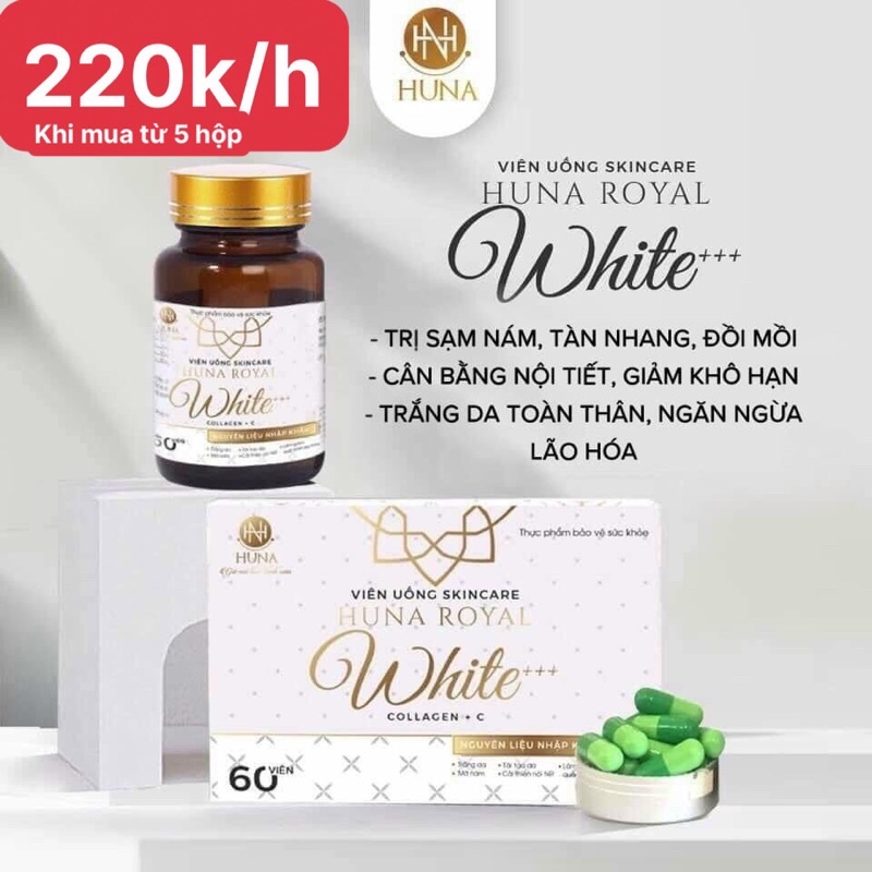 ( Chính Hãng) Viên Uống Huna Royal White: Trắng Da, Mờ Nám, Cân Bằng Nội Tiết