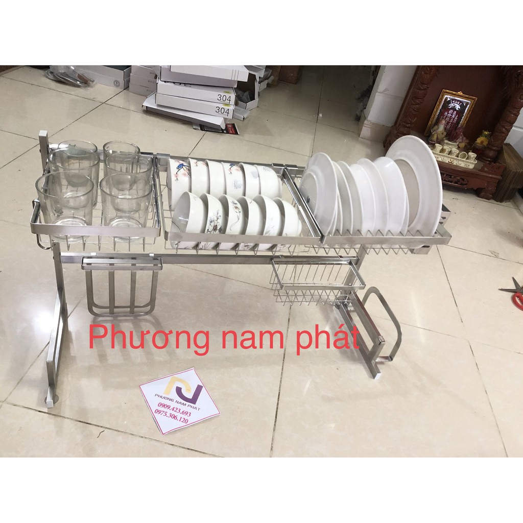 [LOẠI 1 CHẮC CHẮN} KỆ 85CM Trắng Kệ Chén Đa Năng LEKUTE 100% INOX 304 ĐẶT TRÊN THÀNH CHẬU 2 HỘC THÔNG MINH TIỆN LỢI