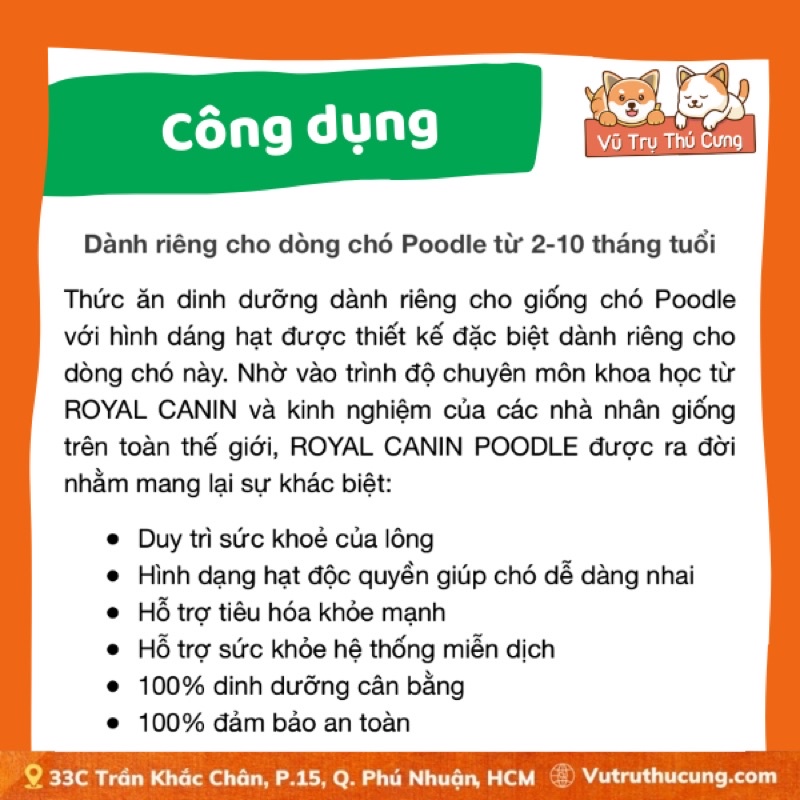 Thức ăn hạt Royal Canin Poodle Puppy, dành cho chó Poodle chó con từ 2-10 tháng tuổi, 1,5Kg ơi