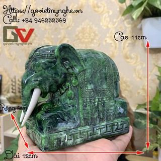 [Linh vật phong thủy] Tượng voi đá trang trí phong thủy trang trí bàn làm việc - Màu Xanh Lục Bích - Chiều cao 11cm