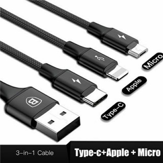 Cáp sạc 3 đầu Basesus Kevlar 3 trong 1 USB type C/micro usb/-dành cho IPXR X Xs Max