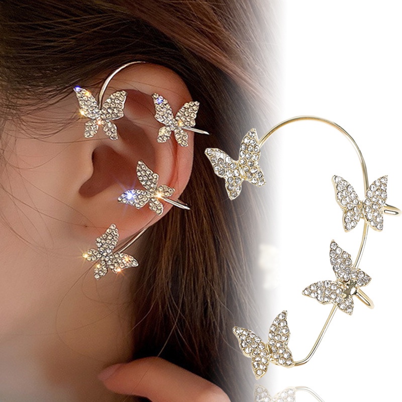 1 khuyên tai hợp kim dáng dài hình bướm đính đá lấp lánh