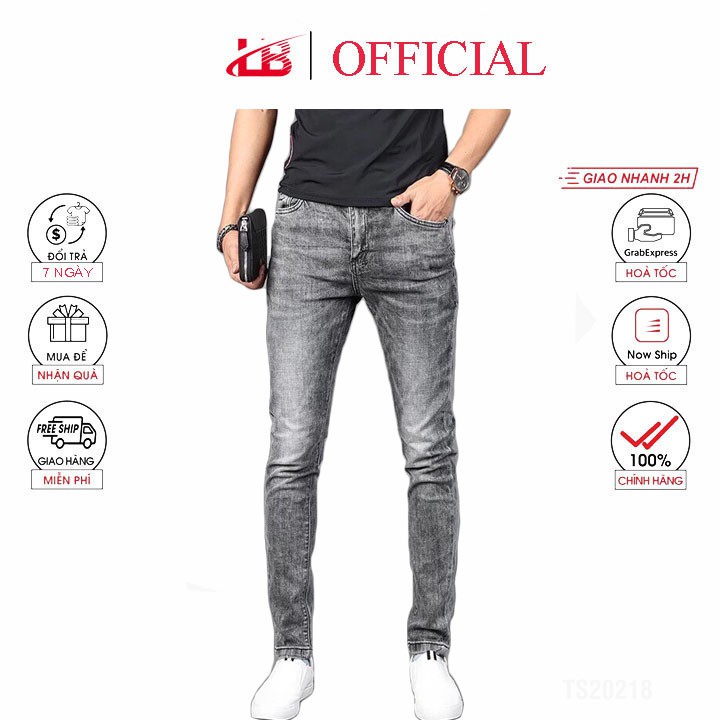 Quần Dài Jean Nam Lb, Jean Co Giãn Màu Xám Tro Cào Nhẹ Qj456