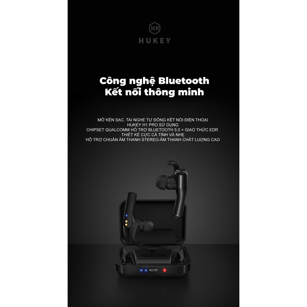 [Mã ELHACE giảm 4% đơn 300K] Tai Nghe Không Dây TW HUKEY H1 PRO - Siêu Bass- Chip Qualcomm APTX- Đối Thủ SABBAT ULTRA