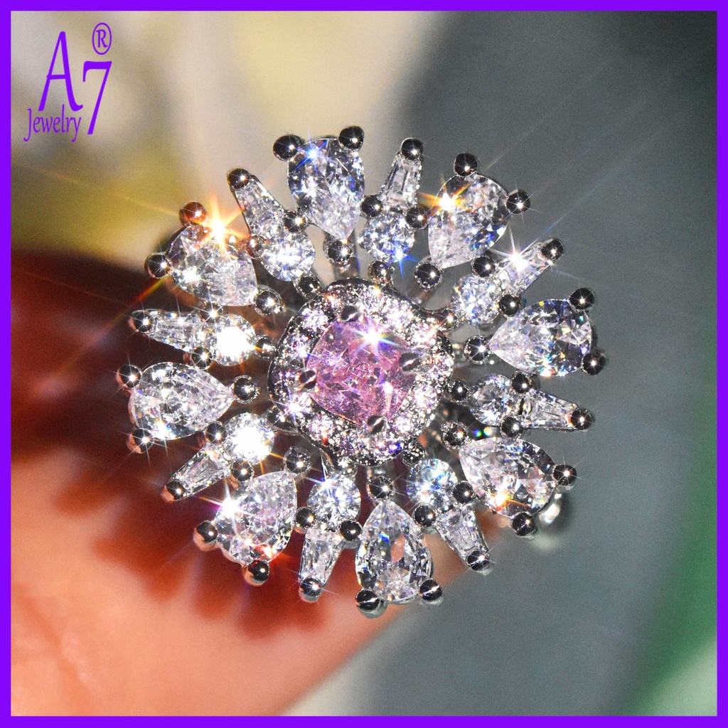 Nhẫn Bạc A7 S925 Đính Đá Zircon Hồng Dễ Thương