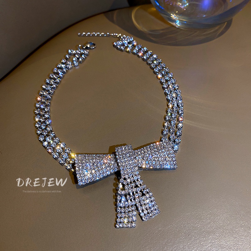 DREJEW Vòng cổ choker phối nơ đính đá thời trang dành cho nữ