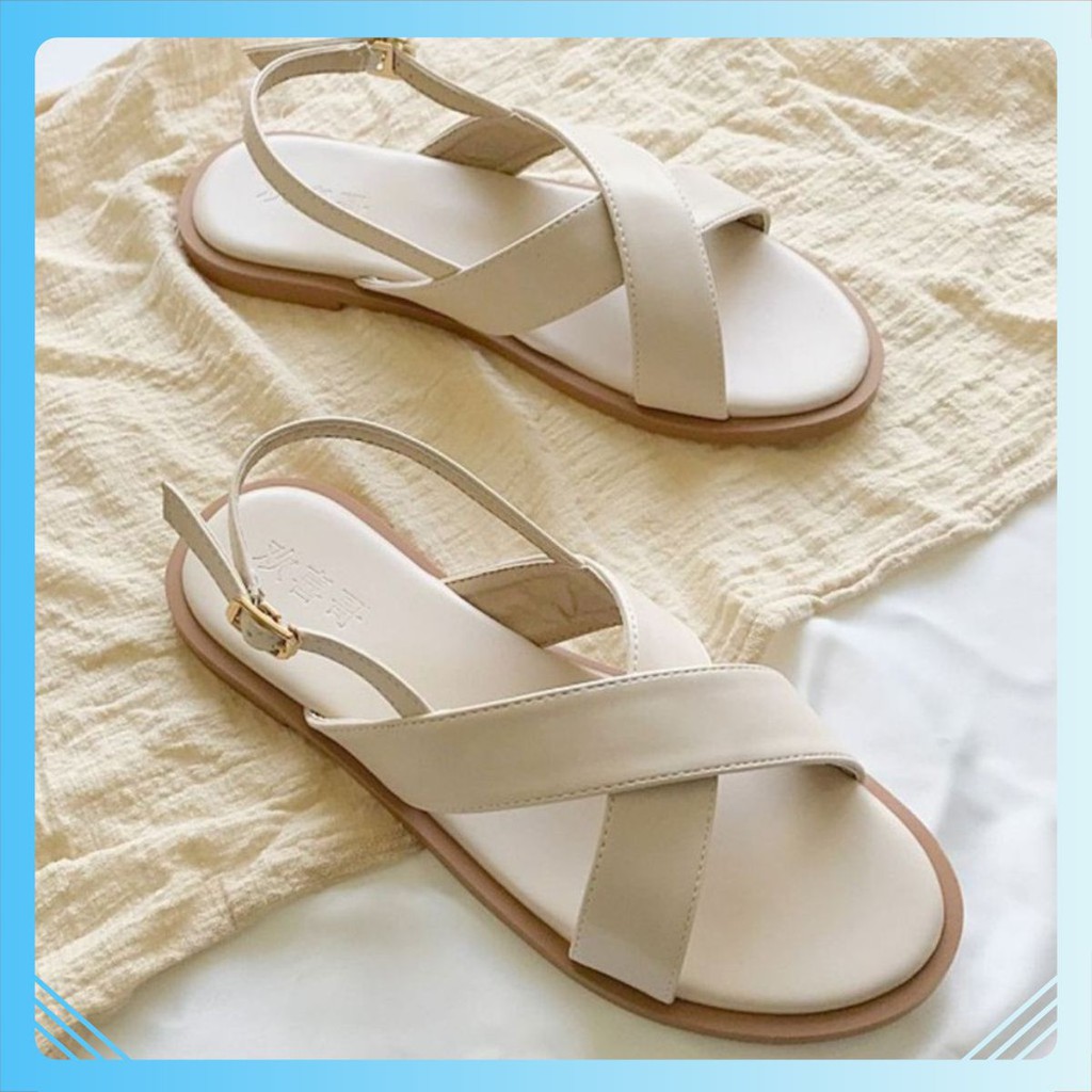 Giày sandal nữ mã BBS15 trẻ trung, phong cách đơn giản có 2 màu kem và đen