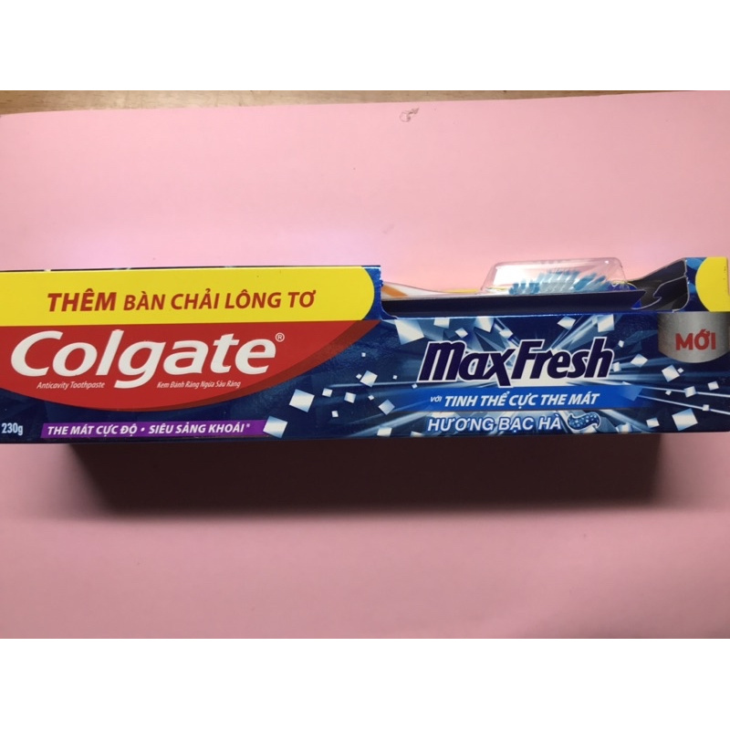 Kem đánh răng Colgate 230g cực the mát-Tặng bàn chải lông tơ