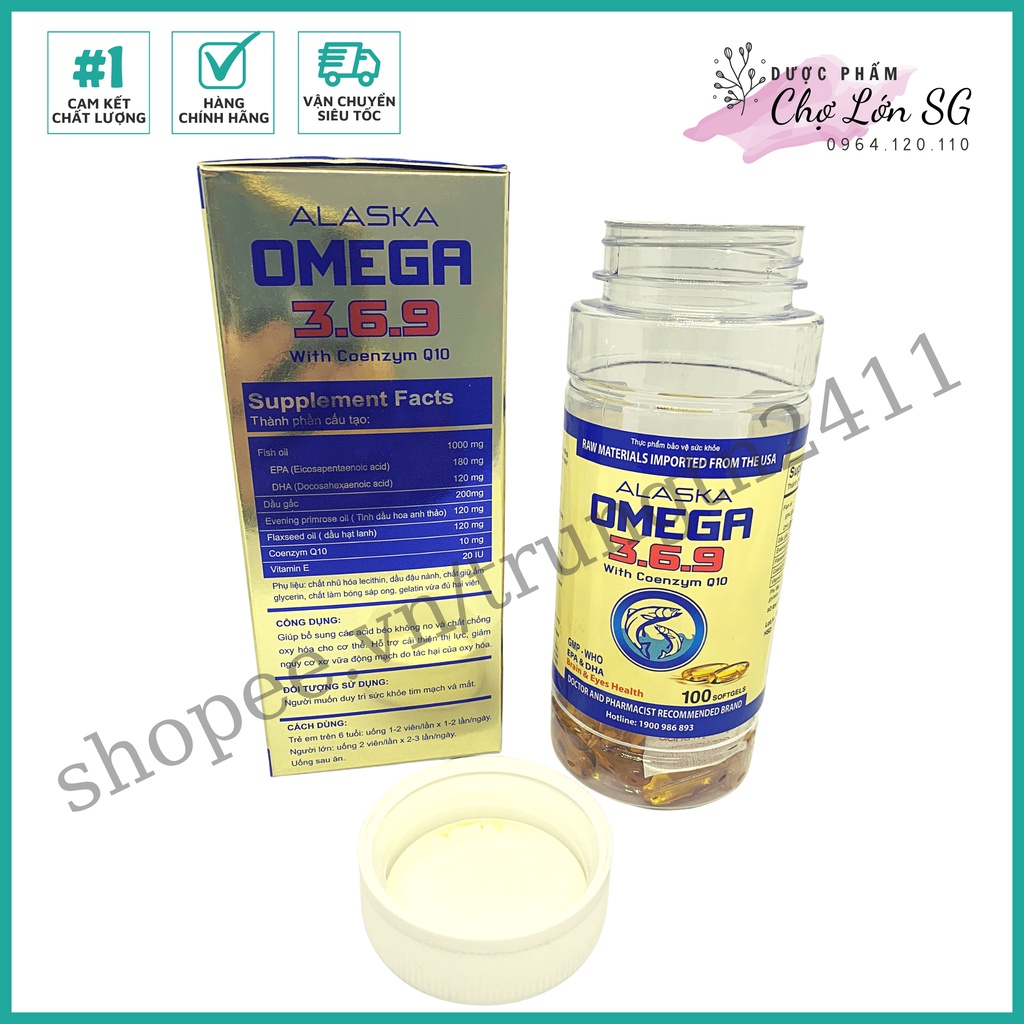 Viên dầu cá ALASKA OMEGA 369 WITH COENZYM Q10 hỗ trợ cải thiện thị lực  - Chai 100 viên