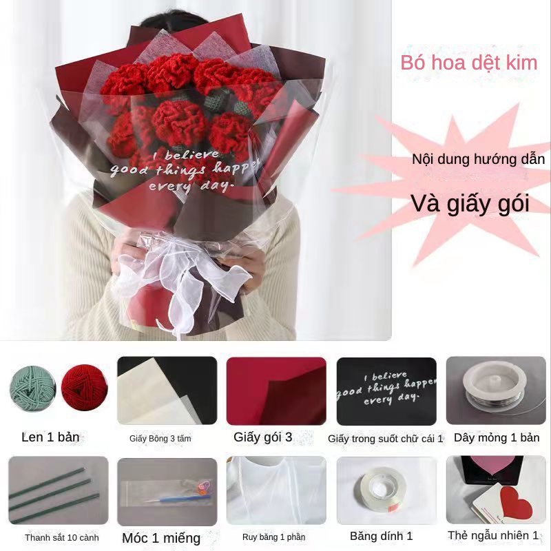 [DIY]Tự làm bó hoa dệt tay, hoa giả, bộ nguyên liệu tự làm#hoa len#đan len handmade#đồ tự làm#hoa bằng len#hoa đan len