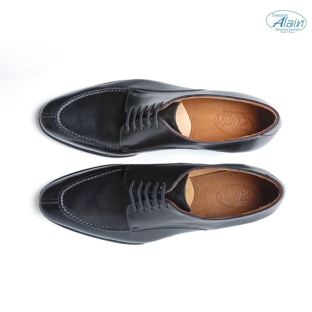 Giày Tây Cổ Thấp Nam Derby Split Toe Alain Đen Da Bò Cao Cấp Đế Gỗ Bọc Da - Thương Hiệu Alain Shoemaker