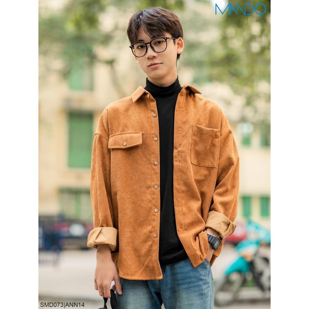 [ Hot Hot] Áo Sơ Mi Nhung Tăm Khoác Ngoài, Phối Áo Nỉ Cổ Cao 3 Phân Phong Cách Hàn Quốc Thời Trang MANDO - SMD073 | BigBuy360 - bigbuy360.vn