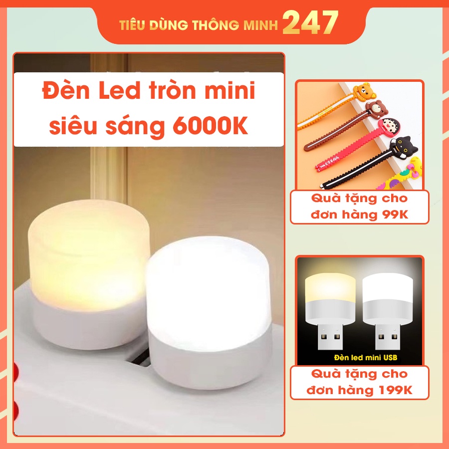 Đèn ngủ mini hình tròn bóng LED - Cổng USB