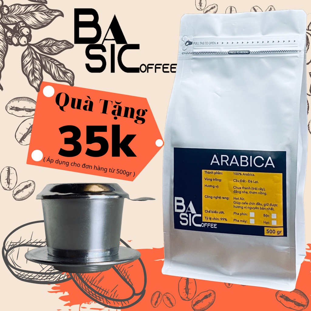 Cà Phê Nguyên Chất Arabica Cầu Đất Rang Xay Mộc Bassic Coffee Hậu Vị Ngọt Thơm Cafe Dak Lak Dùng Cho Pha Máy Pha Phin