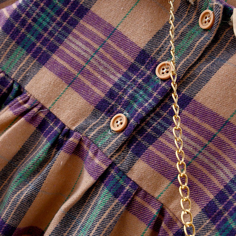 Đầm Tay Dài Họa Tiết Kẻ Sọc Caro Phong Cách Hàn Quốc