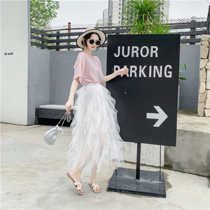 Chân Váy Lưới Lệch Tà Kiểu Dáng Nhẹ Nhàng Thanh Lịch Cho Nữ