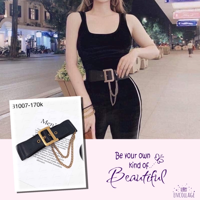 Đai váy da dây xích bản vừa 5cm có xích, Đai hót trend