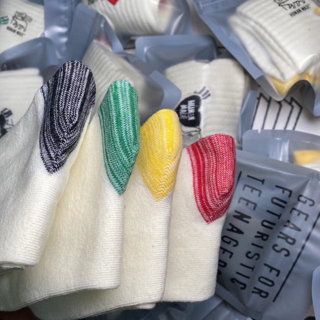 HUMAN MADE Tất Vớ Cotton Cổ Vừa Thêu Họa Tiết Trái Tim Phong Cách Nhật Bản Dễ Thương Thời Trang