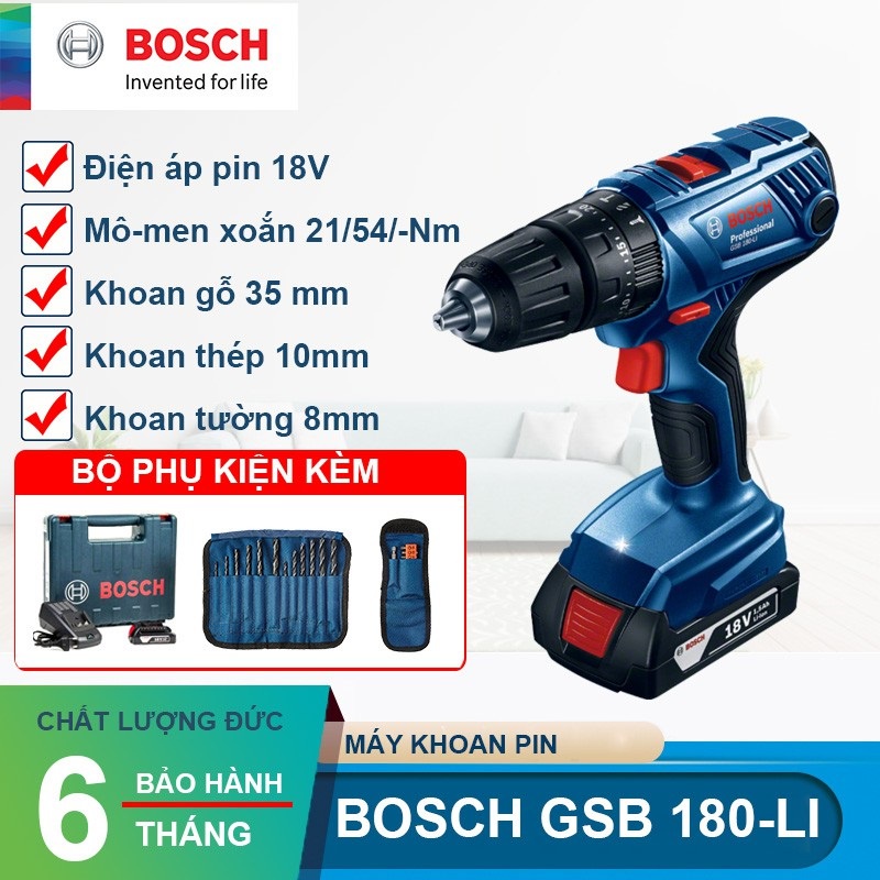 Máy khoan pin - Máy khoan động lực dùng pin GSB 180-LI + phụ kiện BOS: 18V