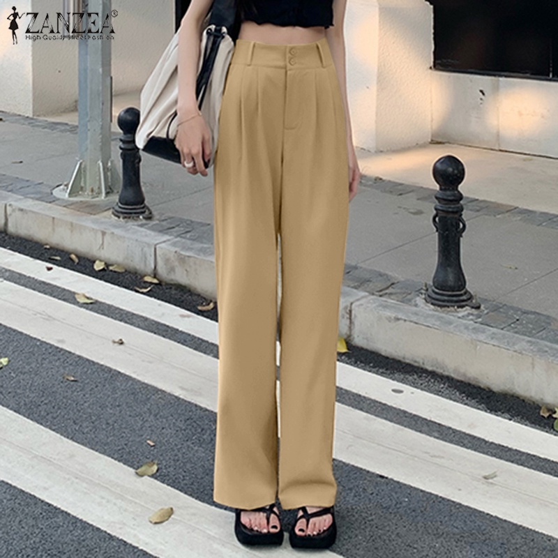 Quần dài Zanzea ống rộng cạp cao phong cách Hàn Quốc