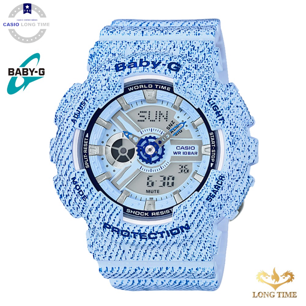 Đồng hồ nữ Casio Baby G BA-110DC-2A3DR Dây Nhựa Màu Xanh - Chống Nước 100m - bảo hàn