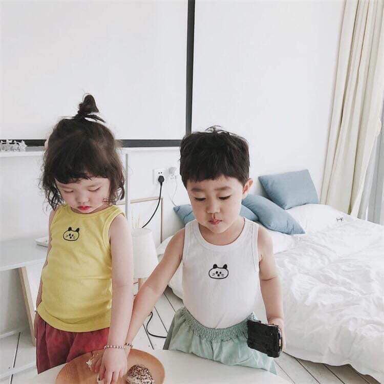 (KHAI TRƯƠNG BÁN GIÁ XƯỞNG+ ẢNH THẬT)(SIZE 9-28KG) Áo ba lỗ bé trai bé gái thêu mèo cực dễ thương mát mùa hè