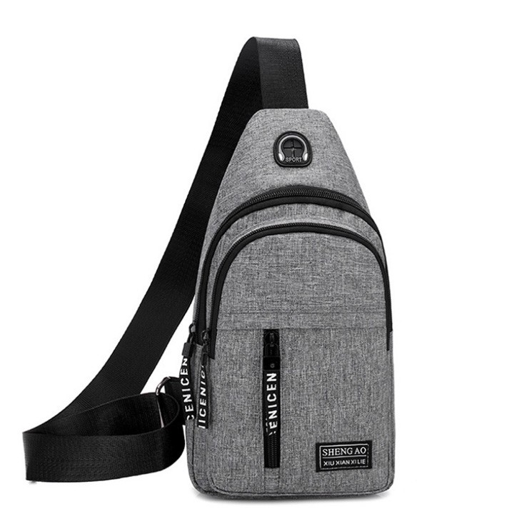 Túi đeo chéo nam vải bố chỉ kéo lề trái phối đỏ GG96 Shalla