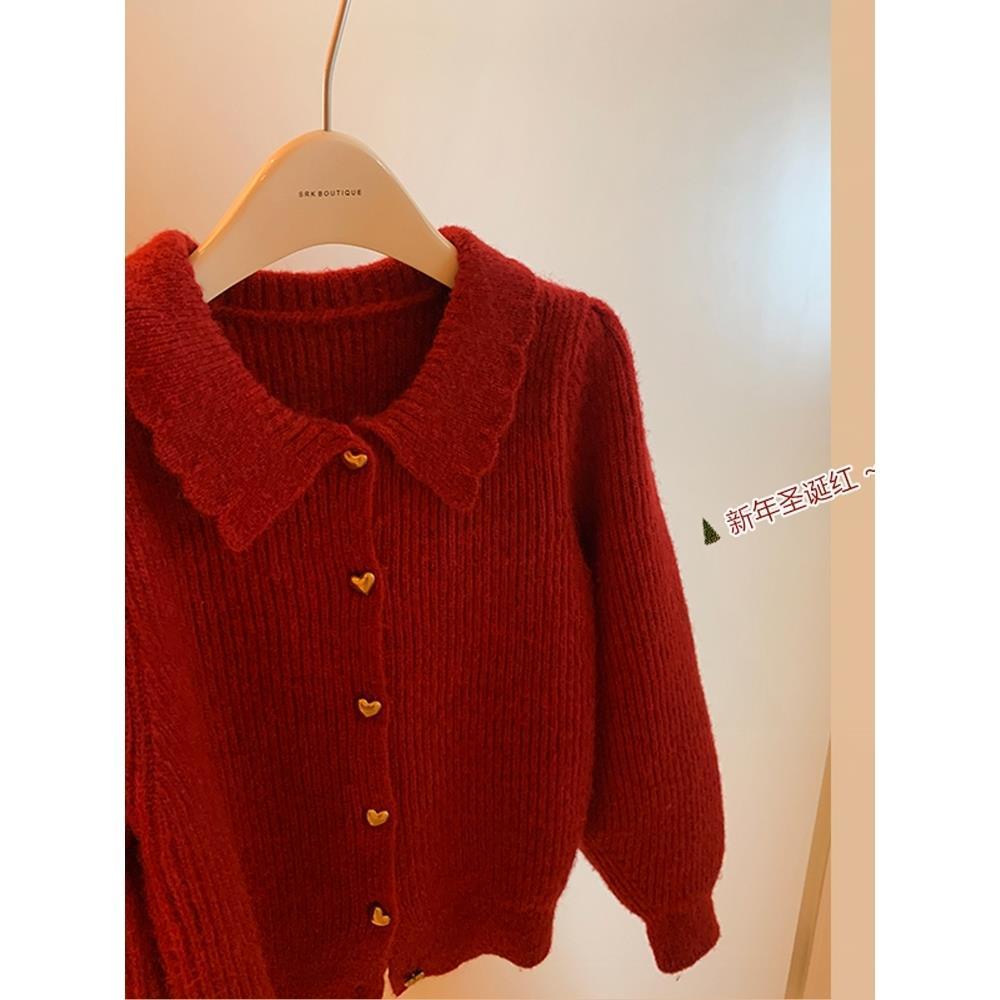 Áo Khoác Len Cardigan Màu Đỏ Phong Cách Giáng Sinh Thời Trang Thu Đông Mới 2022 Cho Nữ