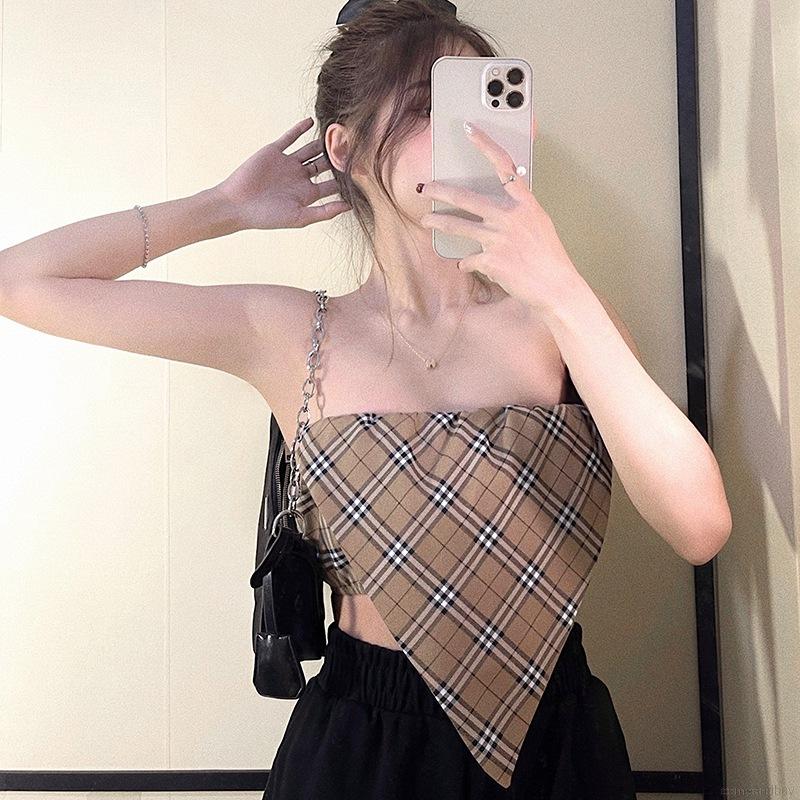 Áo ôm ngực mỏng hình tam giác gợi cảm kẻ sọc ca rô | BigBuy360 - bigbuy360.vn