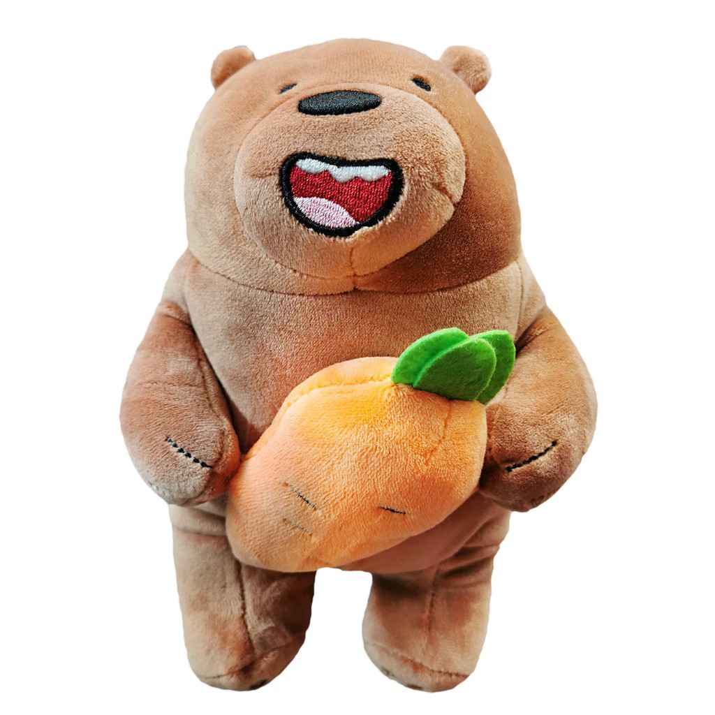 Gấu bông We Bare Bears Chúng tôi đơn giản là gấu - Gấu Xám Grizzly ôm cà rốt chính hãng Miniso