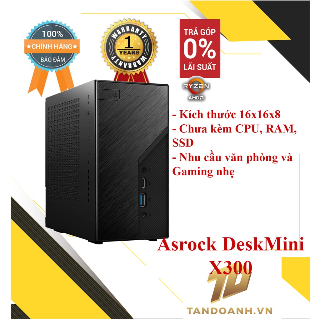 Bộ máy tính Asrock DeskMini X300 - Siêu nhỏ gọn Mini STX - Dành cho CPU AMD - Chưa kèm CPU, Ram, Ổ cứng