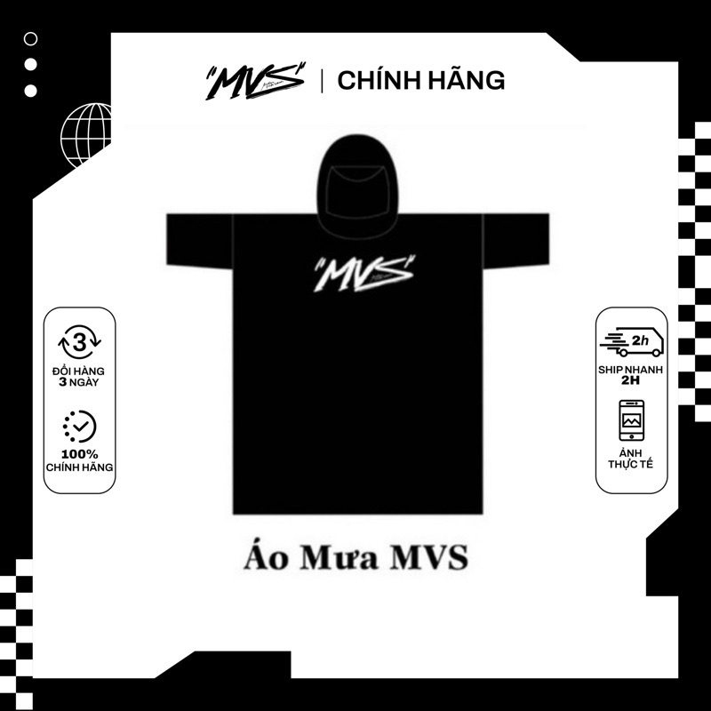 Áo mưa MVS màu đen dáng cánh dơi - có sẵn