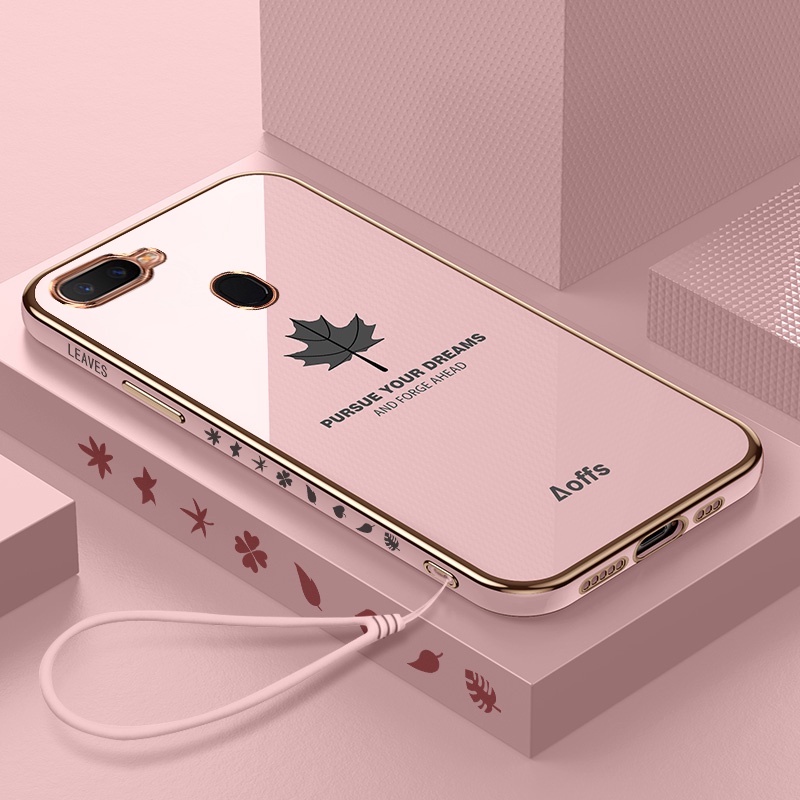 Ốp Điện Thoại Hình Vuông Họa Tiết Lá Phong Sang Trọng Cho OPPO A5S A7 A3S A5 A9 2020 A11X A52 A72 A92 A55 A15 A16 A8 A31 A9 F11 F9