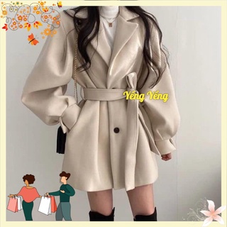 Anu490 - áo khoác nữ dạ ép tay bồng kèm đai