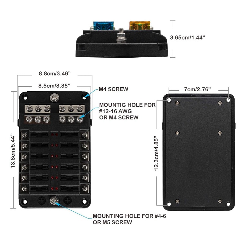 Hộp Cầu Chì 12V 12 Chiều Kèm Cầu Chì 12V Cho Ô Tô / Tàu Thuyền RV RZR